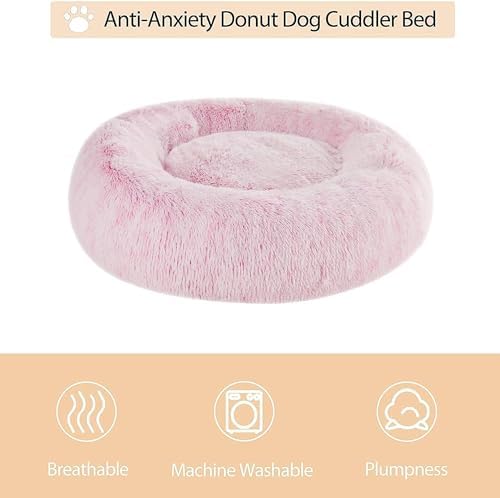 WNPETHOME Large Pink Round Calming Dog Bed Cat Bed - Image 3
