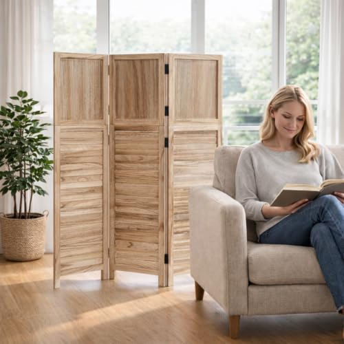 3 Panel Room Divider, Folding Wood Privacy Screen, Natural 2 Pack - Image 5