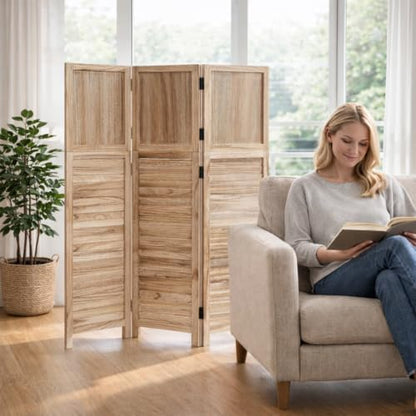 3 Panel Room Divider, Folding Wood Privacy Screen, Natural 2 Pack - Image 5