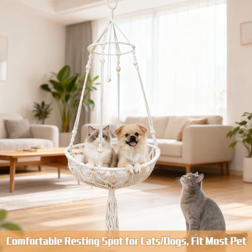 Cat Hammock Cat Window Perch, Bohemian-Style Hanging Basket Swing, Soft Pet Bed - Image 6