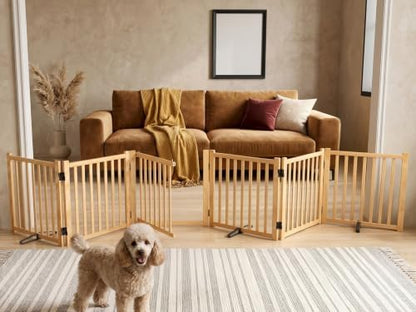 Wooden Freestanding Folding Dog Gate Indoor by Oapety