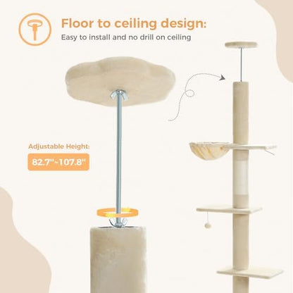 PEQULTI Floor to Ceiling Cat Tree, Adjustable 83-108in 5-Level Tower - Image 4