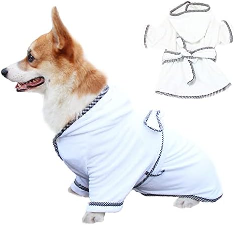 Dog Bathrobe, Microfiber Fast Drying Absorbent Hooded Bath Towel White by HDKUW