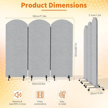 Soundproof Room Divider 72x66 Inches 3 Panel Office Partition - Image 4