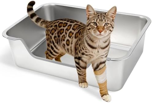 FHTONGE Low Entry Thickened Stainless Steel Cat Litter Box by FHTONGE