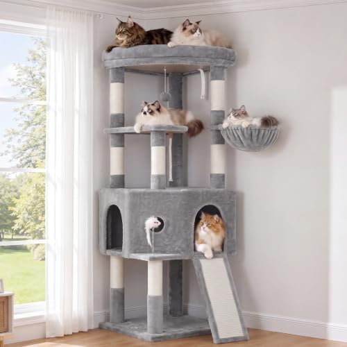 Cat Tree, 61 Inch Tall Cat Tower, Diamond-Shaped Cat Cave VCT001W by VibrissiaHome