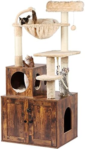 Timberer Cat Tree with Litter Box Enclosure, 2-in-1 Cat Tower by Timberer