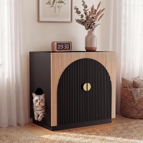 Amunrbrek Large Litter Box Enclosure, Fluted Hidden Cat Litter Box Cabinet by Amunrbrek