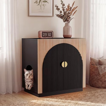 Amunrbrek Large Litter Box Enclosure, Fluted Hidden Cat Litter Box Cabinet by Amunrbrek