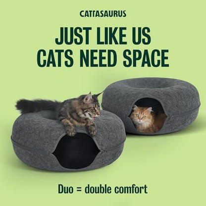 Cattasaurus Peekaboo Cat Cave Duo Jumbo Set, Extra Spacious Cat Donut - Image 5