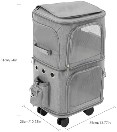 2-Tier Rolling Pet Carrier for Cats & Dogs, Removable Divider, Telescopic Handle - Image 5