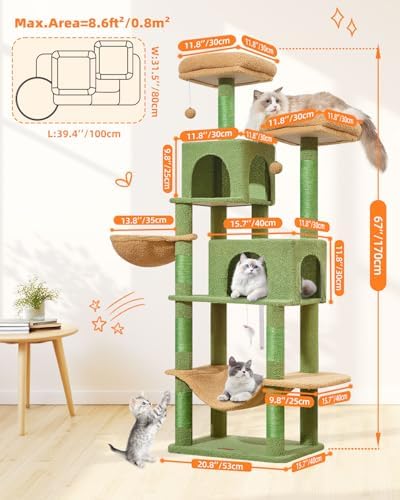 Taoqimiao Cactus Cat Tree, 67 in Tall Cat Tower - Image 2