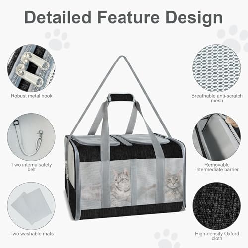Soft-Sided Cat Carrier for 2 Cats, Breathable Mesh Design, Airline Approved - Image 3