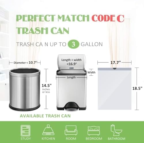 3 Gallon 220pcs Strong Drawstring Trash Bags Garbage Bags by Teivio, Bathroom - Image 2