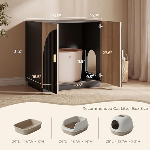 Amunrbrek Large Litter Box Enclosure, Fluted Hidden Cat Litter Box Cabinet - Image 5