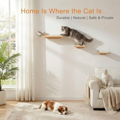 Wall Mounted Cat Shelves with Elevated Ceramic Feeding Station–Scandinavian - Image 3