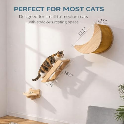 Cat Wall Shelves Set, Solid Wood Moon Bed, Perch & Stair - Image 5