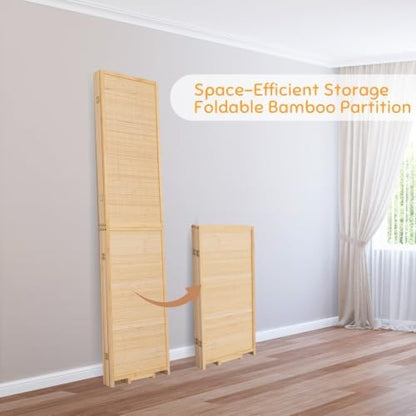 Bamboo Mesh Woven Room Divider 5.6FT, 4 Panel Folding Wall Divider - Image 5