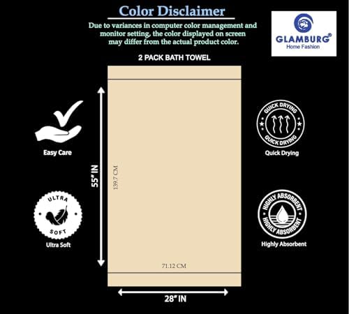 GLAMBURG 100% Cotton 2 Pack Oversized Bath Towel Set 28x55 Inches, Ultra Soft - Image 7