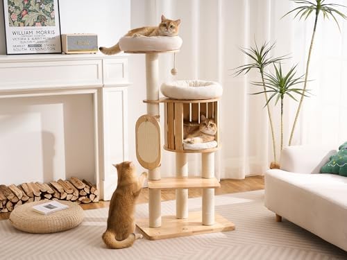 50" Modern Cat Tree for Indoor Cats Small to Medium, Solid Wood Cat Tower - Image 2