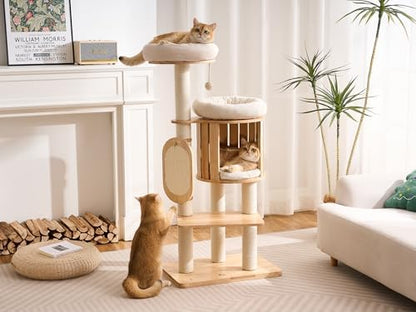 50" Modern Cat Tree for Indoor Cats Small to Medium, Solid Wood Cat Tower - Image 2