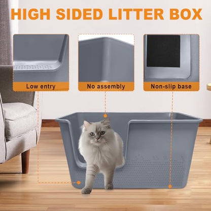 Jumbo Cat Litter Box with High Sides, 24.4" L× 15.1" W× 13.0" H, Extra Large - Image 6