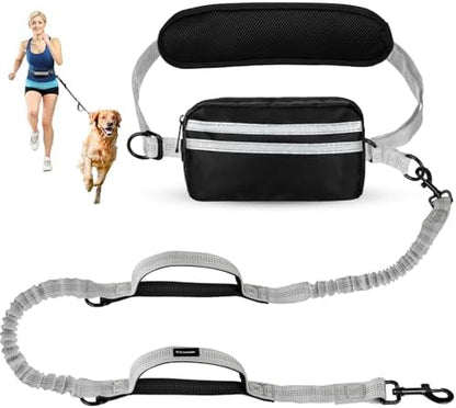 Hands Free Dog Leash with Pouch, Retractable Bungee with Double Padded Handles by Yicostar