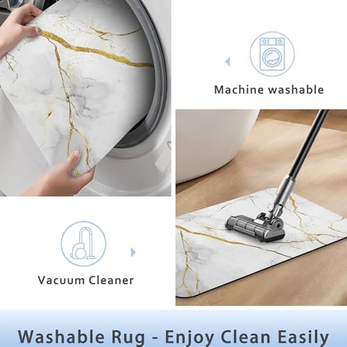Platinum Marble Bathroom Rug 29.5"x17", Quick-Drying Super Absorbent Diatomite - Image 5