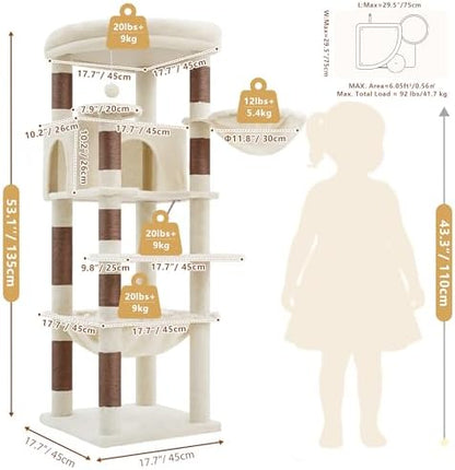 Heybly 53.1" Corner Cat Tree for Large Cats – Interactive Play HCT029MJ - Image 5