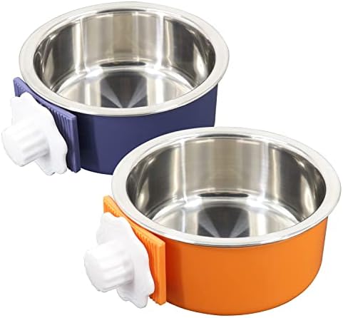 Dog Crate Bowl, Hanging Stainless Steel Removable Pet Crate Water & Food Bowls by QIYADIN