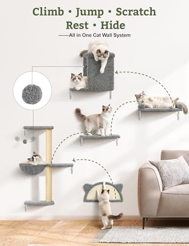 5-in-1 Cat Wall Shelves, Solid Wood Cat Wall Furniture Set - Image 2