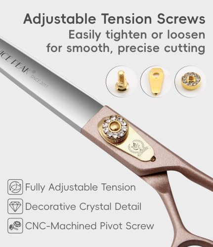 7.5'' Dog Straight Scissors for Grooming 440C Stainless Steel Rose Gold - Image 4