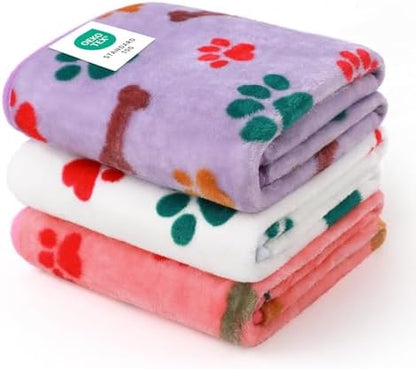 Luciphia 1 Pack 3 Blankets Fluffy Premium Fleece Pet Blanket Flannel Paw Bone by luciphia