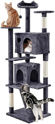 Yaheetech 80in XL Multi-Level Cat Tree, Double Caves, Sisal Posts by Yaheetech