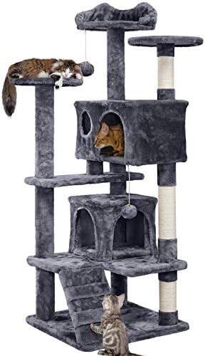 Yaheetech 54in Cat Tree Tower, 2 Caves, Kitten-Ear Perch & Scratching Posts by Yaheetech