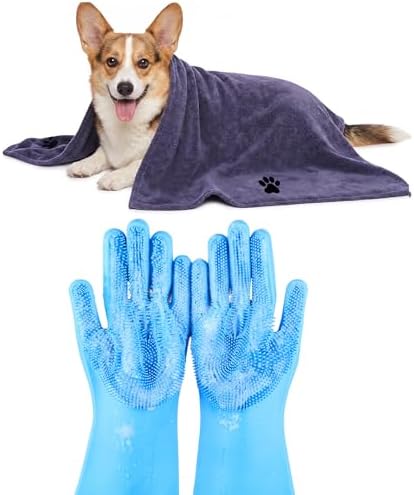 2PCS Dog Bath Supplies, Dog Bath Gloves | Dog Towels 32'' X 16'', Super by IDQQUQQ