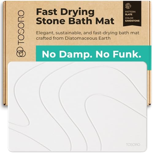 TOSORO - Stone Bath Mat Diatomaceous Earth Shower Mat Non-Slip Super Absorbent by Tosoro