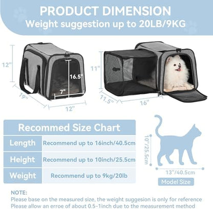 Petsfit 19"X12" X12" Expandable Pet Carrier, Square Expansion Reduces Pet - Image 3