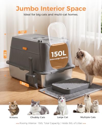 GTPLAYER XL Stainless Steel Cat Litter Box - Image 2