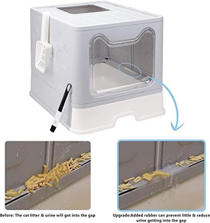 Foldable Cat Litter Box with Lid, Enclosed Potty, Large Top Entry - Image 4