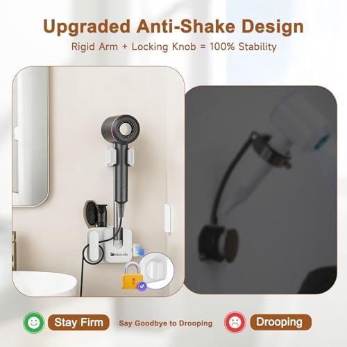 Mistriddle Hands Free Hair Dryer Holder, Anti-Shake Retractable Wall Mount - Image 2