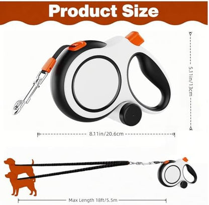 16FT Dual Retractable Dog Leash 2 Large Dogs-White - Image 2