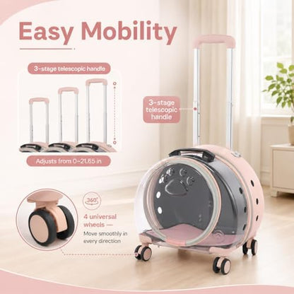 Clear Rolling Pet Carrier, Breathable Cat Carrier - Image 4