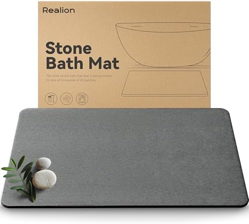 Stone Bath Mat, Dries Quickly, Non-Slip Diatomaceous Earth Bath Mats by Realion