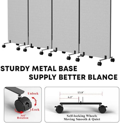 4 Panel Soundproof Room Divider W/Wheels, Office Divider - Image 7