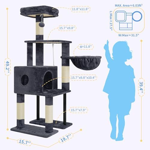 Heybly Cat Tree with Toy, 49 inch Cat Tower - Image 4