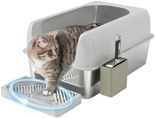 PawHut Stainless Steel Litter Box Easy Clean High Sided Scoop Light Gray by PawHut