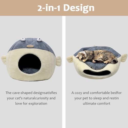 Cat Beds for Indoor Cats-19.7''Cute Pufferfish Larger Cat Cave Bed - Image 3