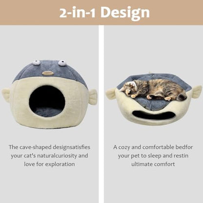 Cat Beds for Indoor Cats-19.7''Cute Pufferfish Larger Cat Cave Bed - Image 3