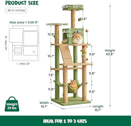 MWPO 63.8 Inches Green Cat Tree - Image 6